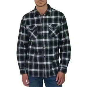 Jachs Mens Flannel Shirt Button Front Long Sleeves Plaid Black White Medium